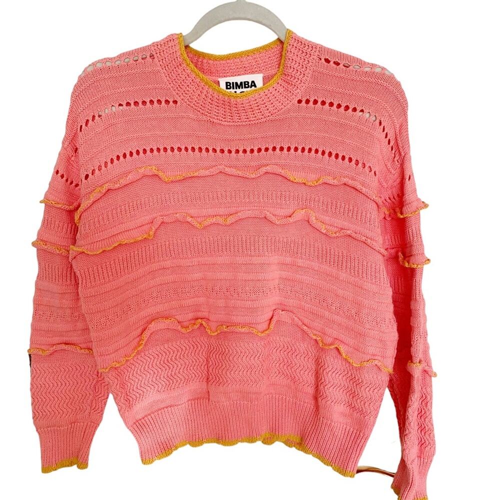 Bimba Y Lola Coral Gold Edge Lettuce Ruffle L/S Sweater Medium